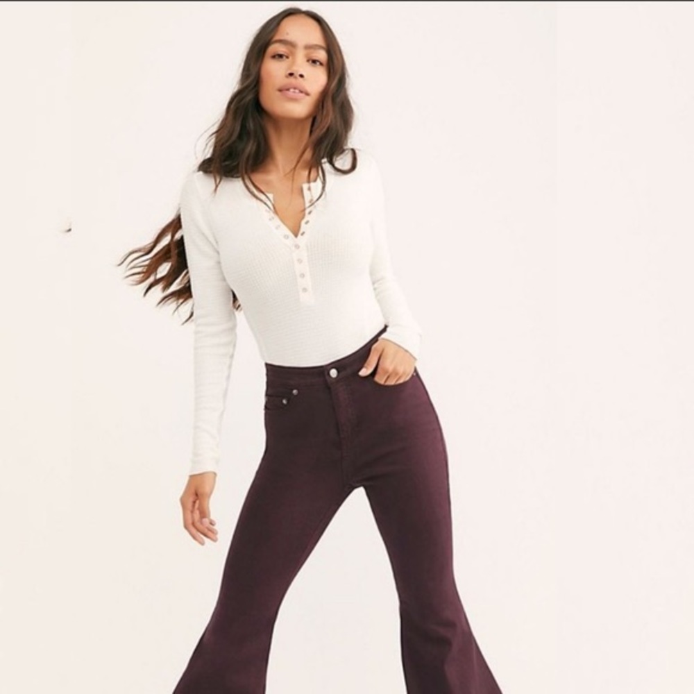 Free People CRVY High Rise Flared Jeans Brown